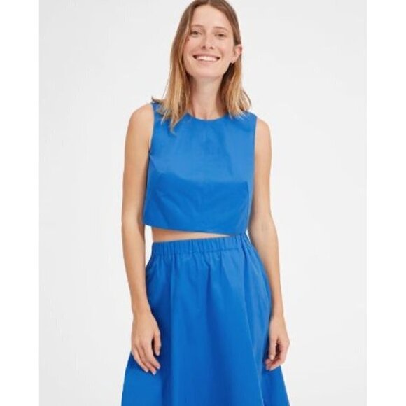 Everlane The Clean Cotton Split Back Crop Top Bright Blue 00 - Picture 2 of 5